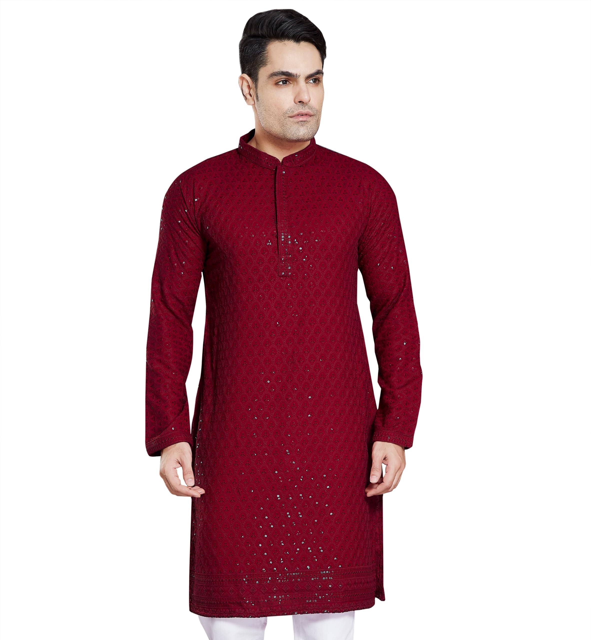 DIVISIVE Mens Sequince Embroidered Cotton Blend Only Kurta (DKRT2_XL_Maroon)