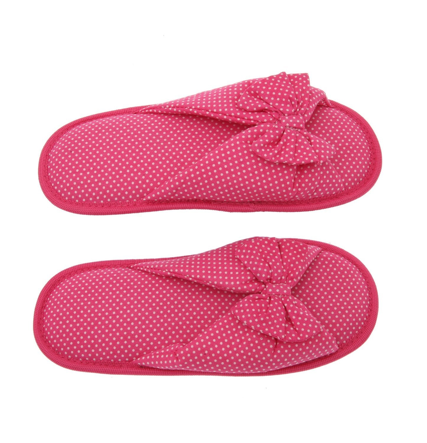 Living Health Products W5-7_hpnk-dot_7-8 Women Slipper with Butterfly Tie Hot Pink Dots Printed Cotton Memory Foam Foot Bed - 7-