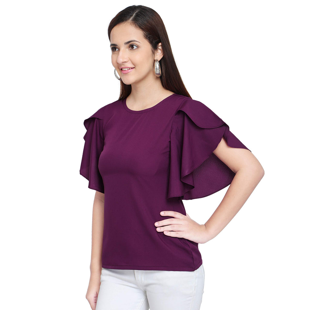 OOMPH! Womens Crepe Tunic Top - Eggplant Purple