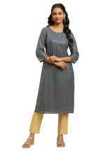 W For Woman Polyester Blue Foil Printed Straight Kurta_21Sfw16245-51098_L