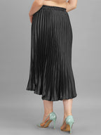 Kzully | Elegant Ensemble Satin Midi Skirts For Women & Girls Black