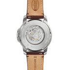 Fossil Men's Grant Automatic Stainless Steel and Leather Three-Hand Watch, Color: Silver, Brown (Model: ME3099)