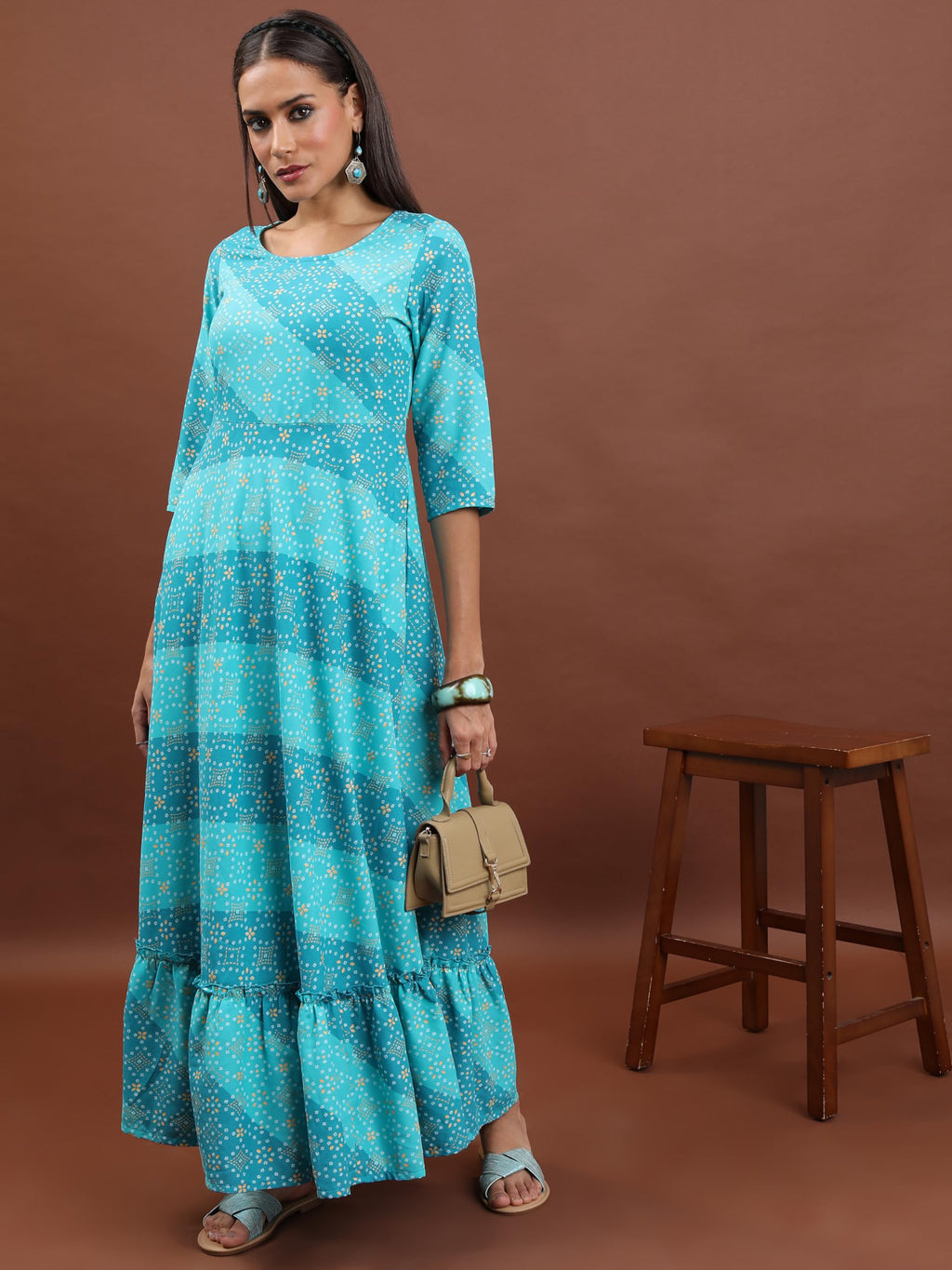 Ketch WomenS Polyester Maxi Dress (Kha1000073_Aqua
