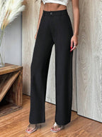 Toochki Womens Straight Fit Spandex Solid Black Trousers