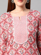 ANNI DESIGNER Womens Cotton Blend Printed Straight Kurta with Pant (Jinki-Peach_XXL_Dark Blue_XX-Large)