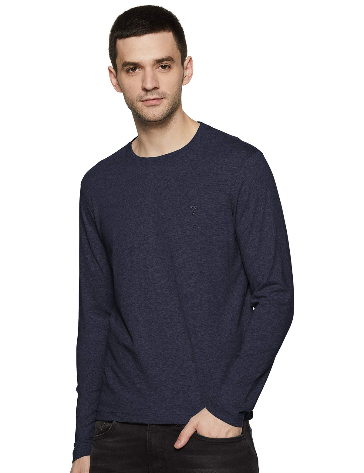 Van Heusen Cotton Men Athleisure Anti Bacterial Regular Fit TShirt  Smart Tech, Easy Stain Release, Anti Stat_60037_Blue Melan