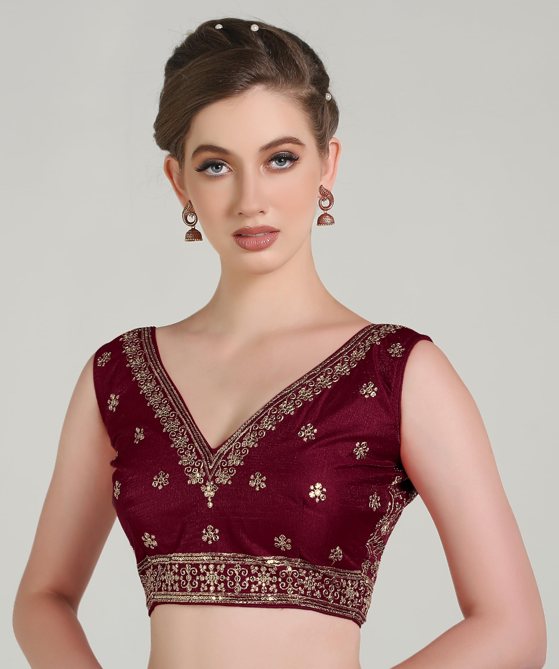 Pujia Mills WomenS Indian Ethnic Wear Designer Gold Zari Embroidery With Sequence Work V Neck Sleeveless Readymade Back Side Wo