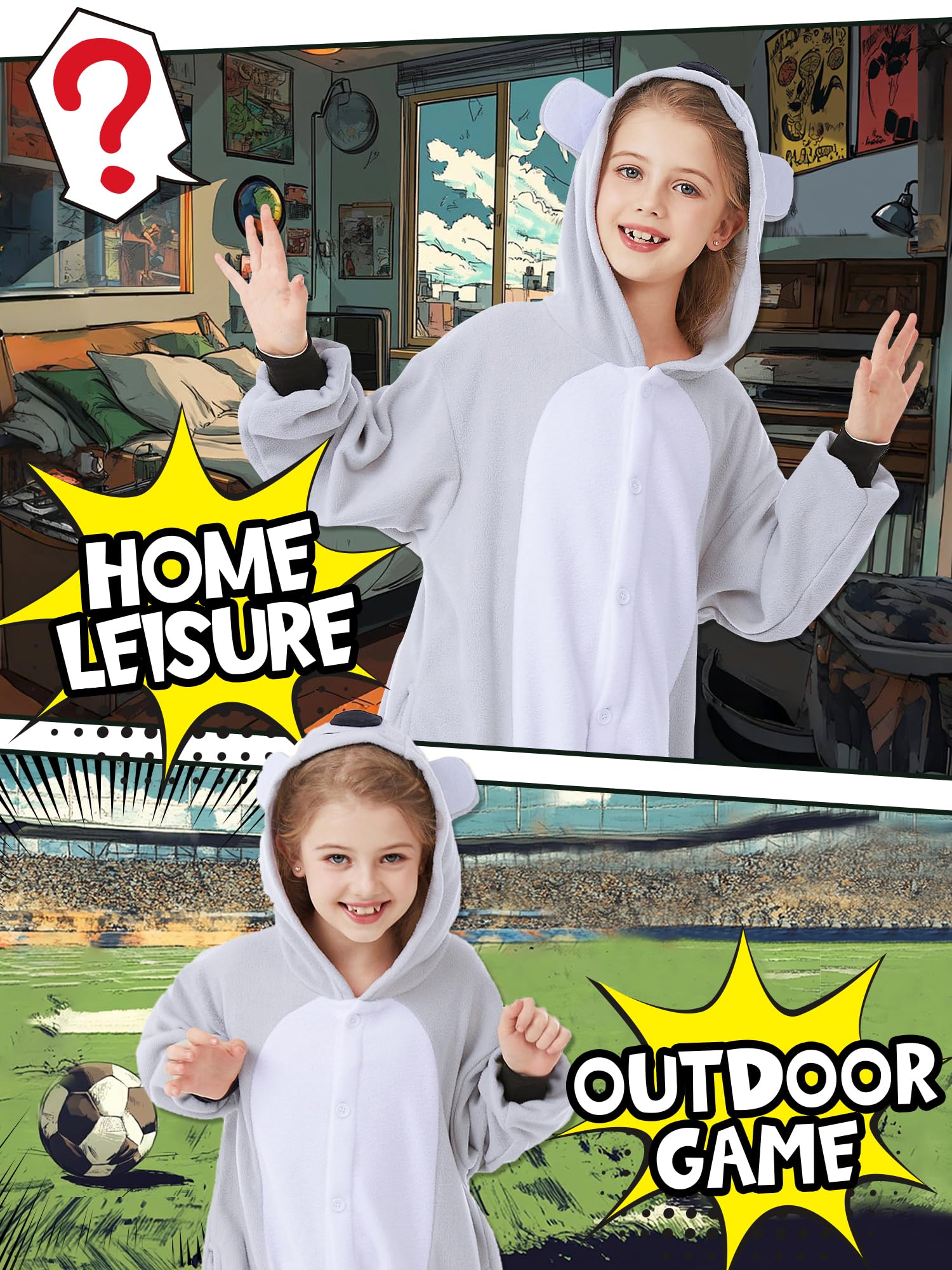 CANASOUR Koala Onesie Kids Halloween Cosplay Costume Girls One Piece Pjs Anime Unisex Hoodie Pajamas Grey For 5T Boys Party Pyja