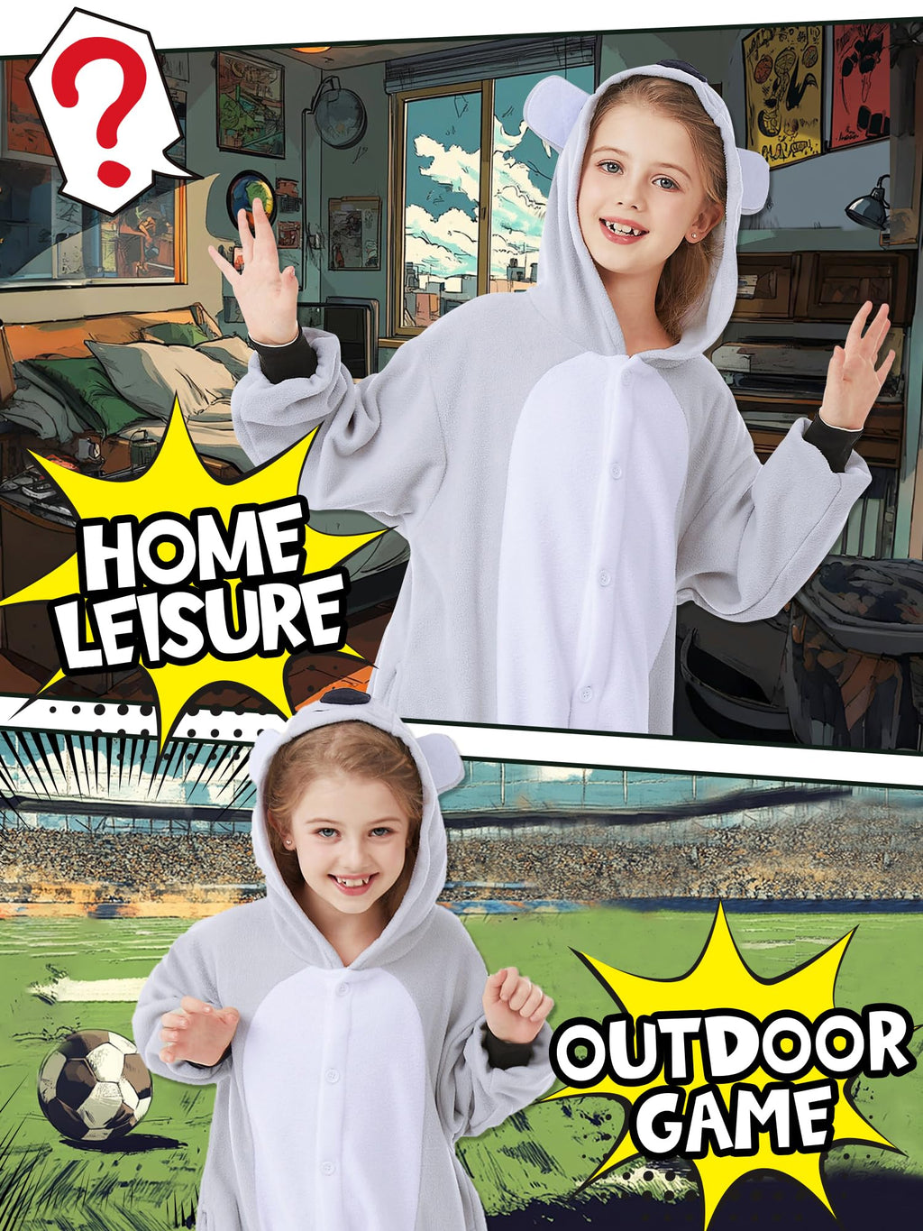 CANASOUR Unisex Halloween Kids Grey Koala Onesie For 10-12 Years Girls Costume Party Cosplay Pyjamas (Height 56-59    10 Years,