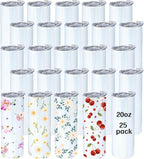 Sublimation 25 Pack 20oz Blank Glitter Holographic Straight Stainless Tumblers Tumbler Coffee Cup w/straw, & box
