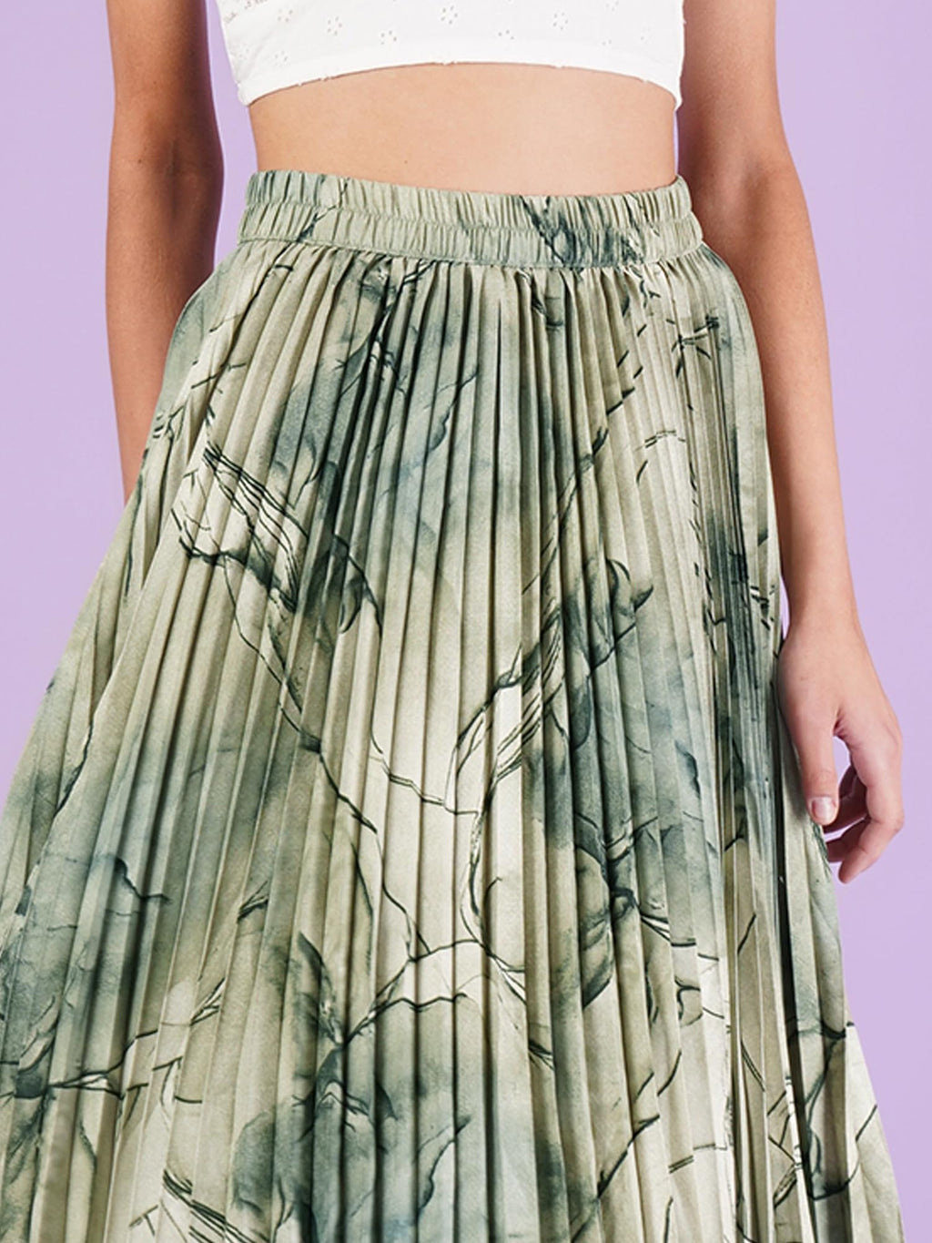 Kzully | Exquisite Marble Elegance A-Line Printed Midi Skirt For Women