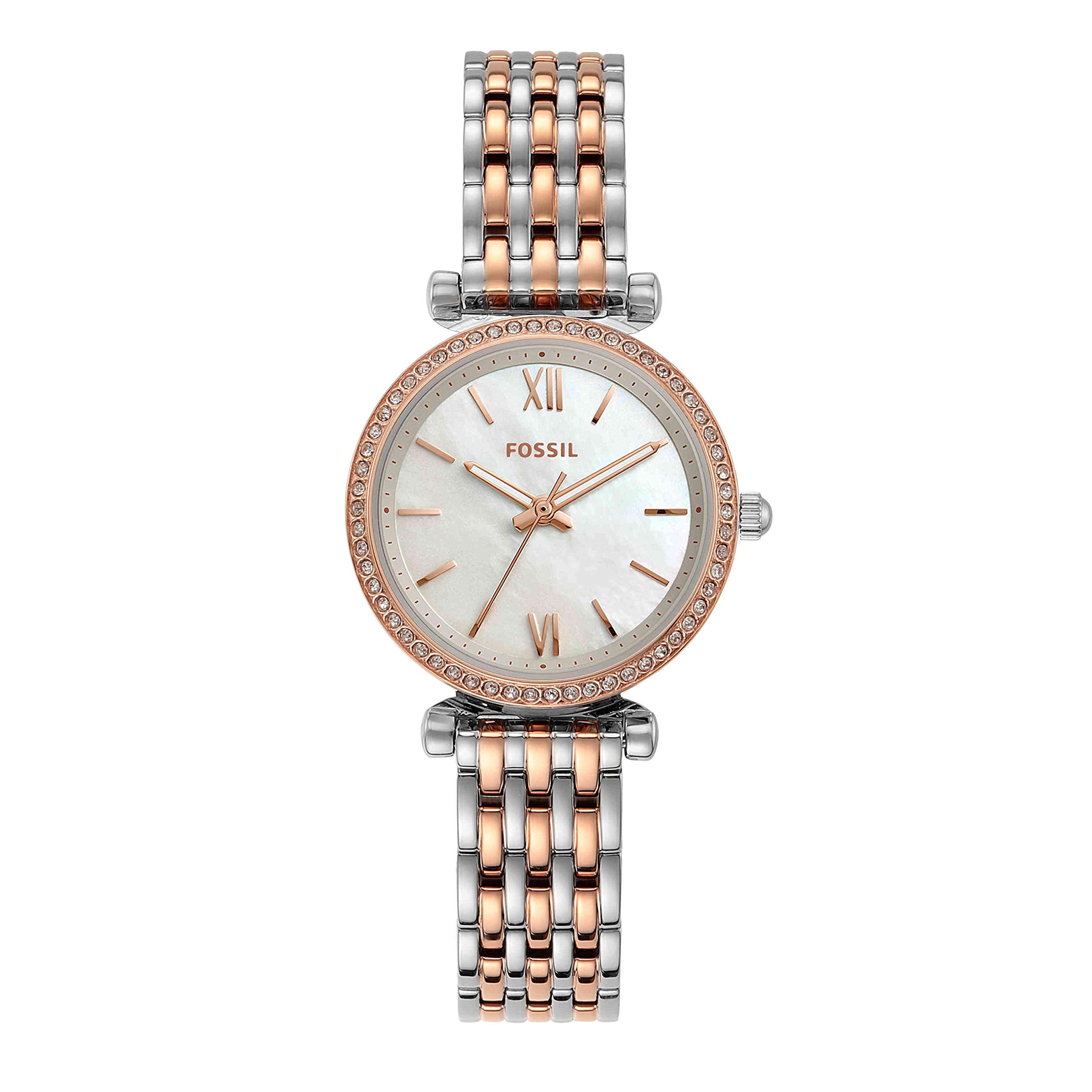 Fossil Women's Carlie Mini Quartz Stainless Steel Three-Hand Watch, Color: Rose Gold/Silver (Model: ES4649)