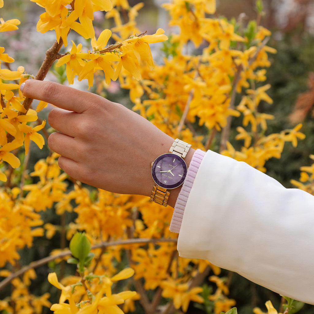 Anne Klein Women's Japanese Quartz Dress Watch with Metal Strap, Gold, 16 (Model: AK/1362PRGB)