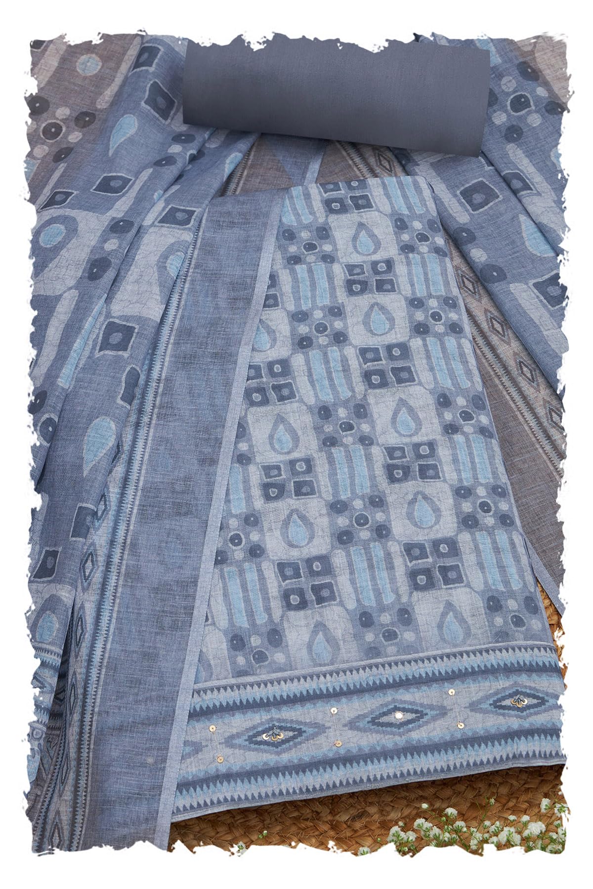 Soch Women Linen Geometric Print Unstitched Dress Material with Sequins