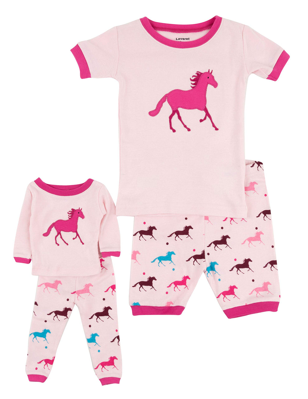 Leveret Shorts Matching Doll & Girl Horse 2 Piece Pajama Set 100% Cotton Size 10 Years
