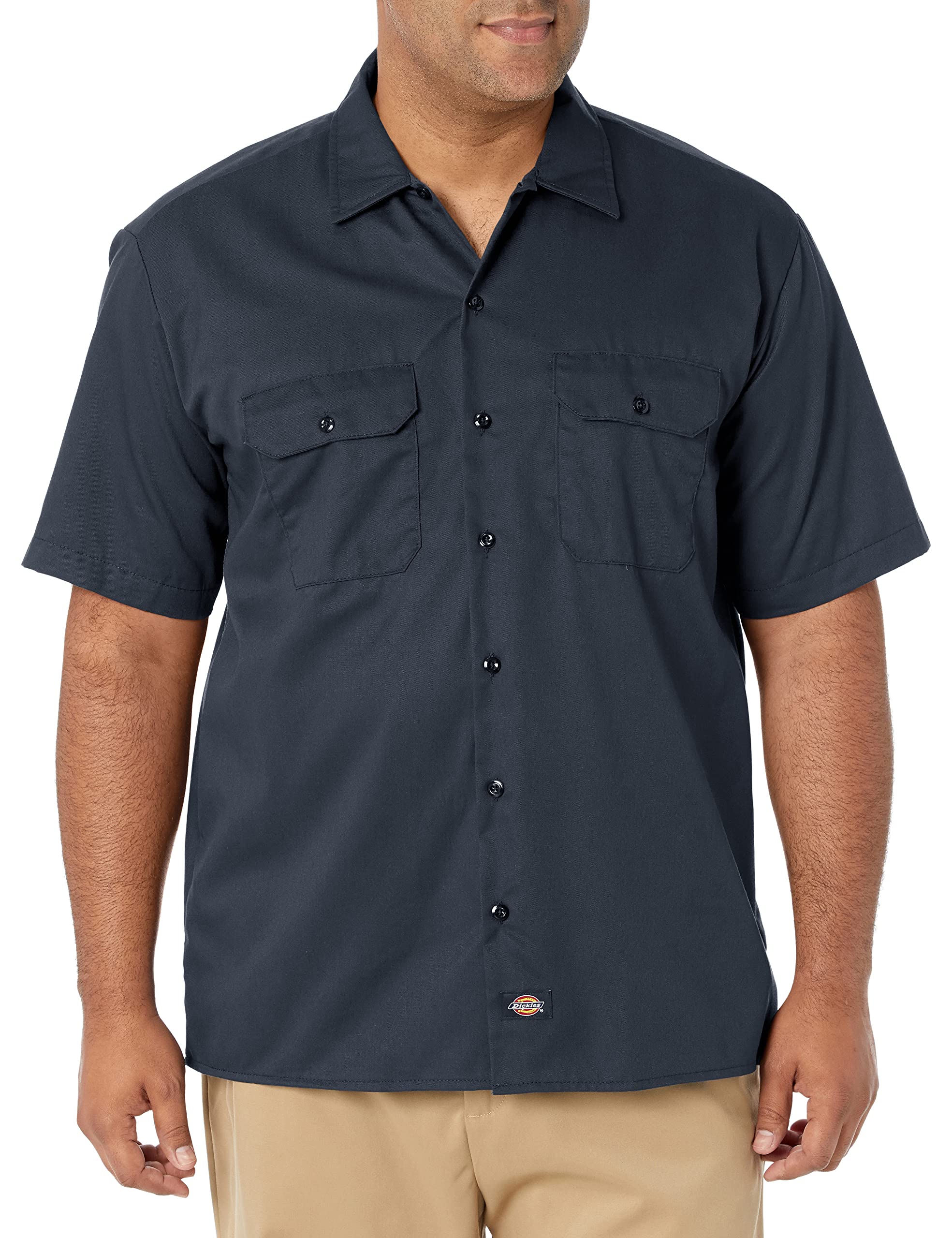 Dickies mens Short Sleeve Work Big and Tall Button Down Shirt, Dark Navy, 5X-Large Big US