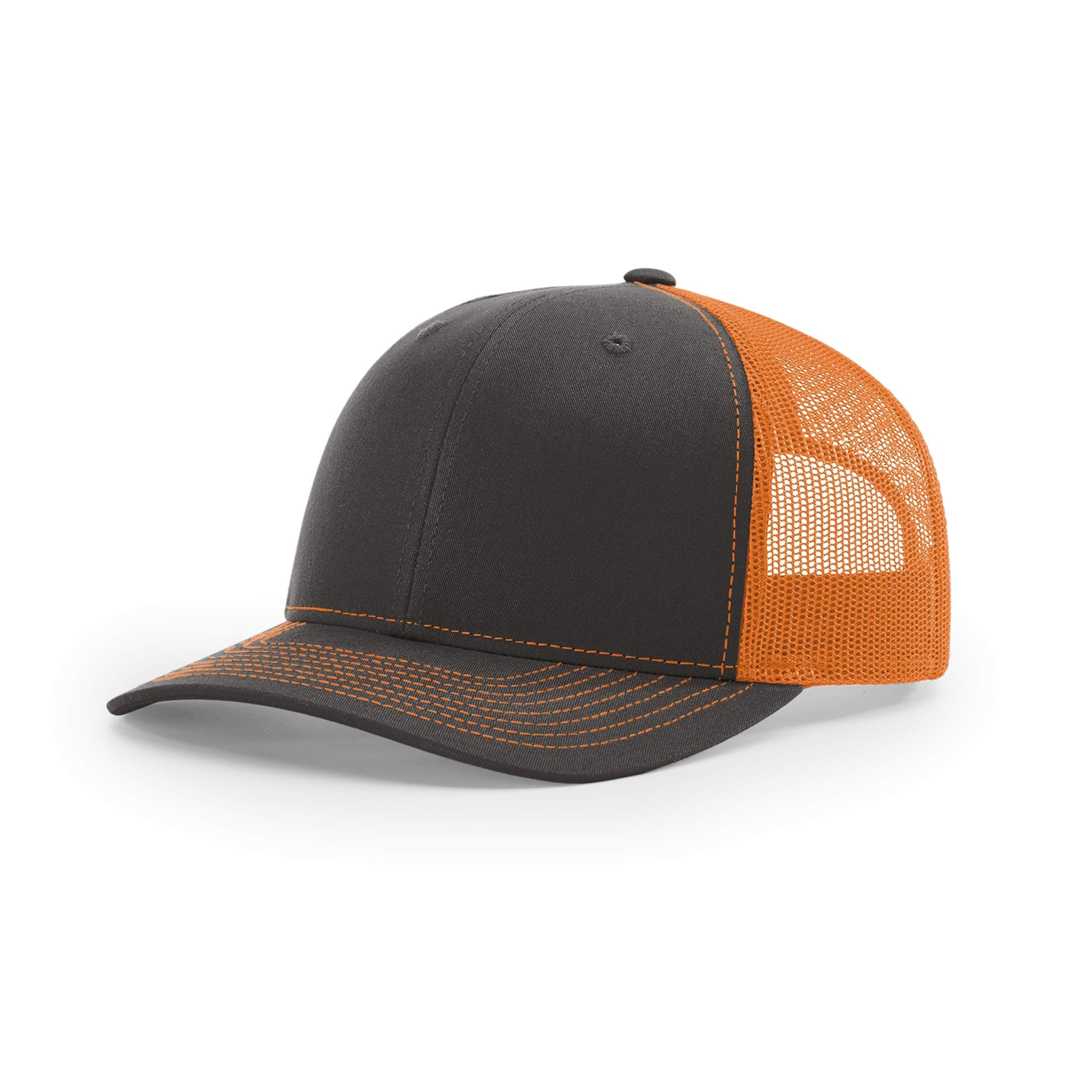 Richardson Unisex 112 Trucker Adjustable Snapback Baseball cap, Split charcoalOrange, One Size Fits Most