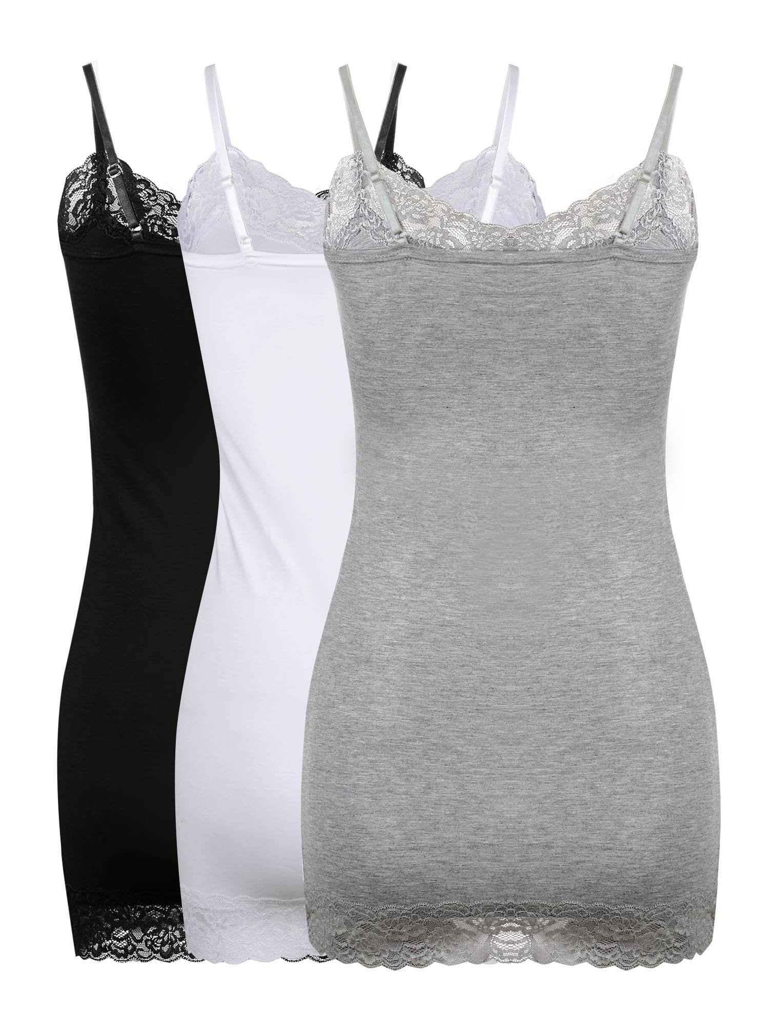3 Pack Women Tank Tops Lace Cami Camisoles Adjustable Spaghetti Strap Lace Tank Top for Girls Wearing (Black,White and Grey, XL)