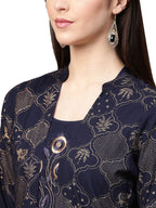 Ishin WomenS Cotton Black Foil Printed A-Line Kurta Set With Palazzo & Jacket