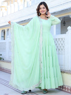 Fashion Basket WomenS Georgette Solid Anarkali Dress Light Green