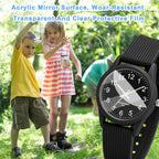 TENOCK Kids Analog Watch for Boys Girls Time Teaching 50M Waterproof Kids Watches Easy to Read for 4-12 Years-Black