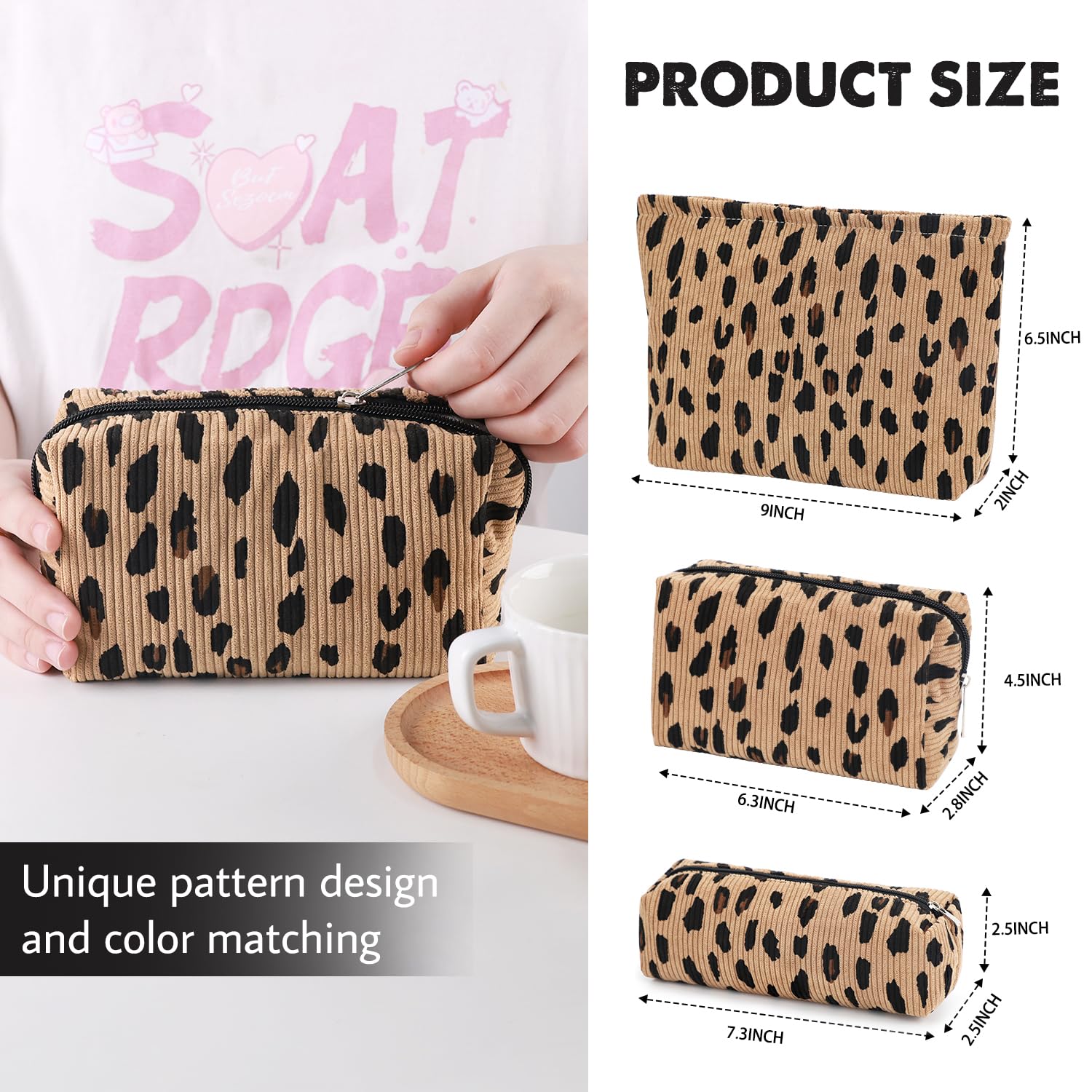 Gocvo 3 Pcs Makeup Bag Cosmetic Bag Set for Girls Women Travel Organizer Bathroom Toiletry Pouch Large Capacity Storage Bag (Leo