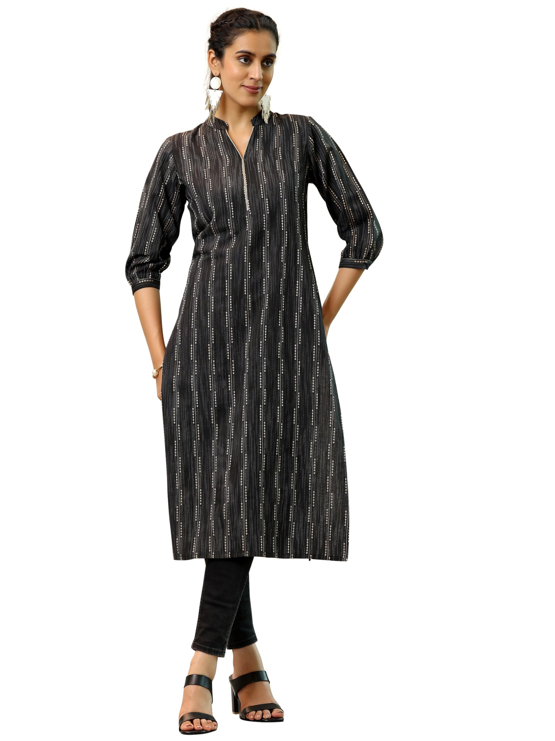 Libas WomenS Cotton Ethnic Motifs Straight Kurta (372470R Black