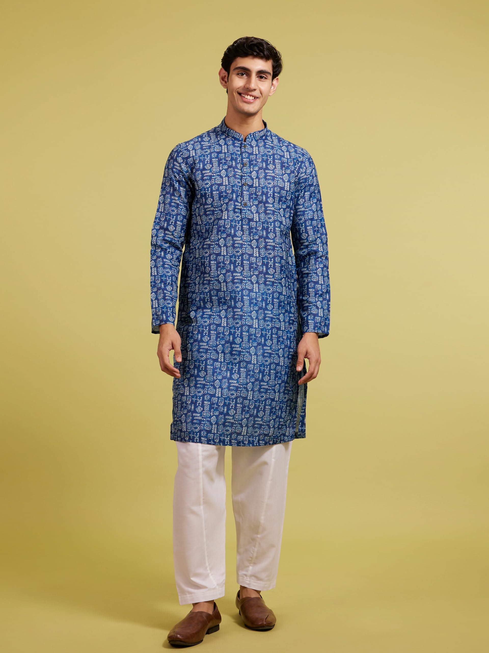 Diwas By Manyavar MenS Cotton Blend Printed Kurta (Blue,Xxl)