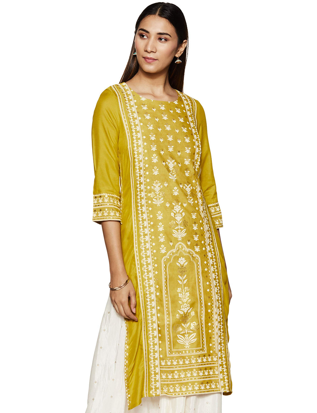 W For Woman Women'S Rayon Kurta (20Few13500L-114180_Yellow_14 (X-Large))