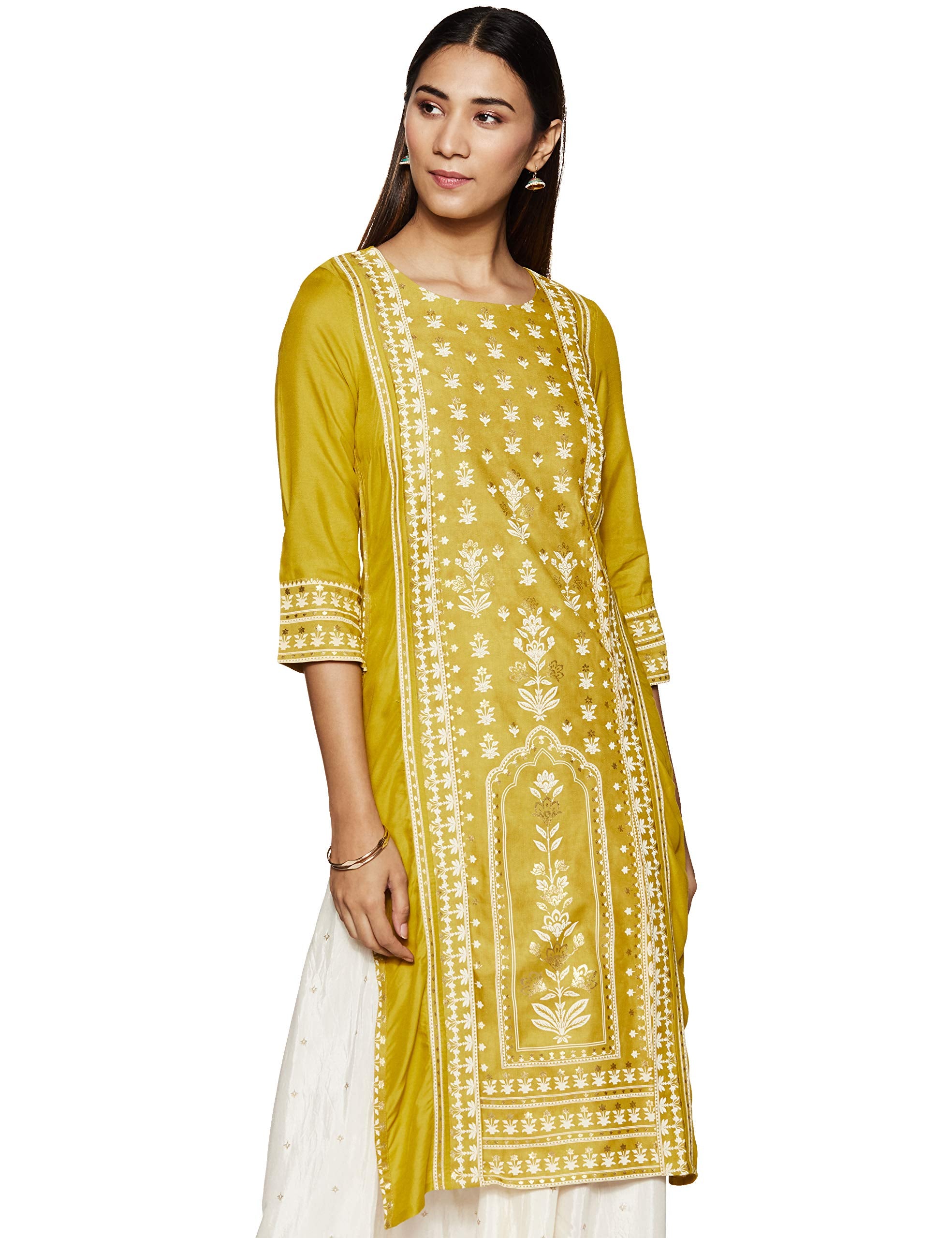 W For Woman Women'S Rayon Kurta (20Few13500L-114180_Yellow_14 (X-Large))