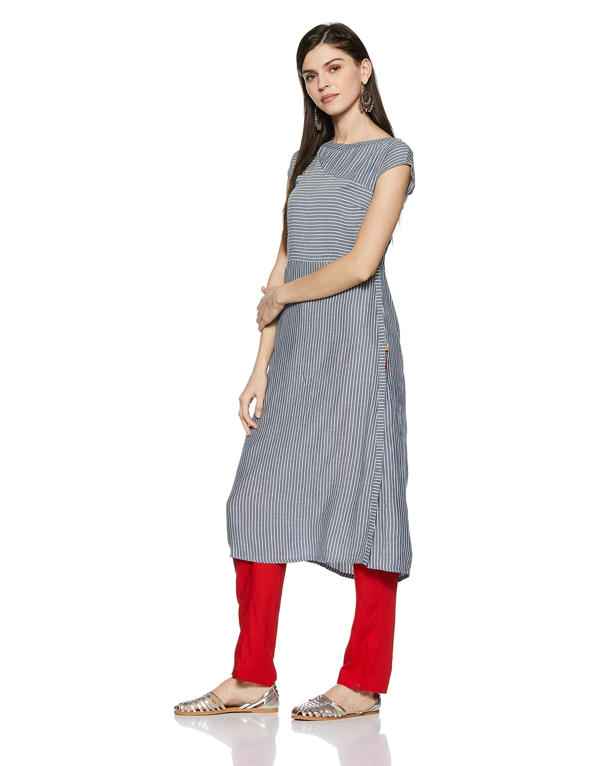 Aurelia Womens Round Neck Stripe Kurta