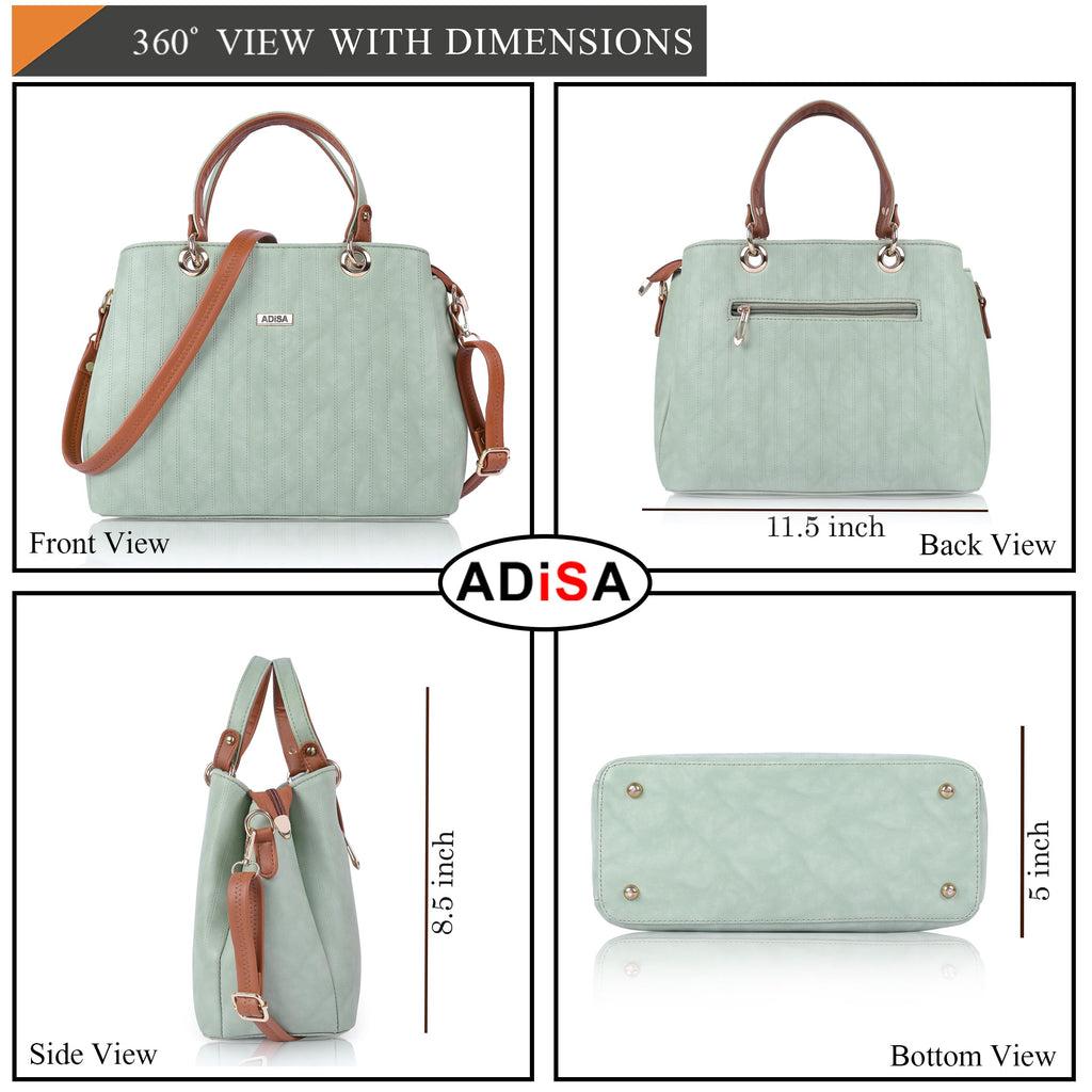 ADISA texture stripes handbag shoulder bag for women and girls with sling belt (AD4074-GREEN)