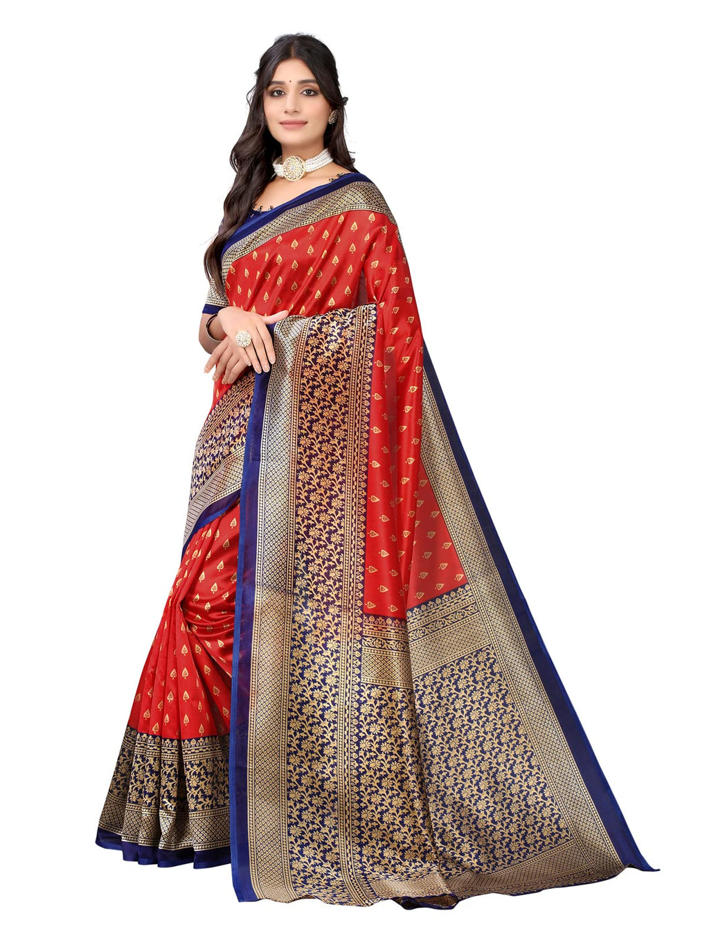 Satrani Womens Printed Poly Silk Saree with Unstitched Blouse Piece