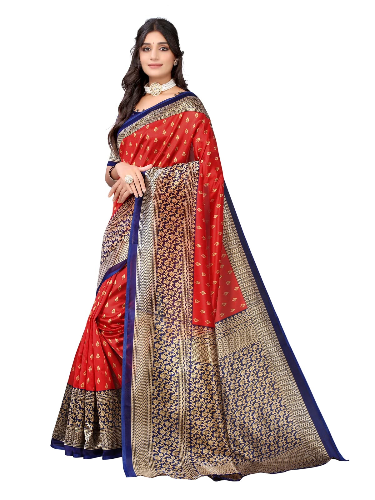 Satrani Womens Printed Poly Silk Saree with Unstitched Blouse Piece