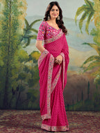Satrani Womens Georgette Bandhani Printed Saree