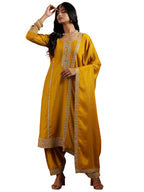 Libas Womens Embroidered Silk Blend Straight Kurta With Dhoti Pant And Dupatta