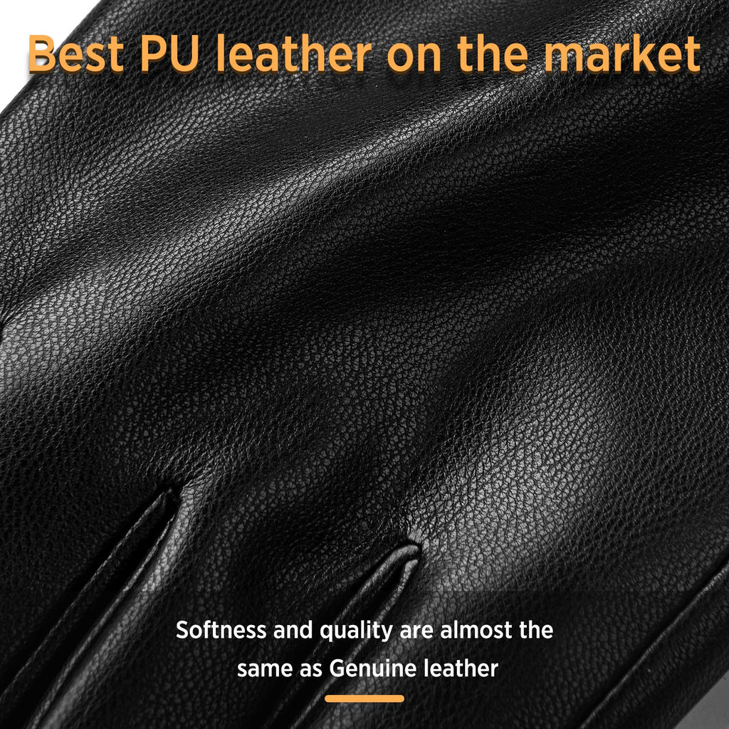Alepo Winter PU Leather Gloves For Women, Warm Thermal Touchscreen Texting Typing Dress Driving Motorcycle Gloves With Wool Lini