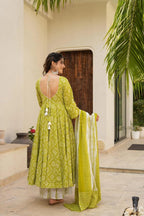 Wedani Rayon Anarkali Dress for Women Green
