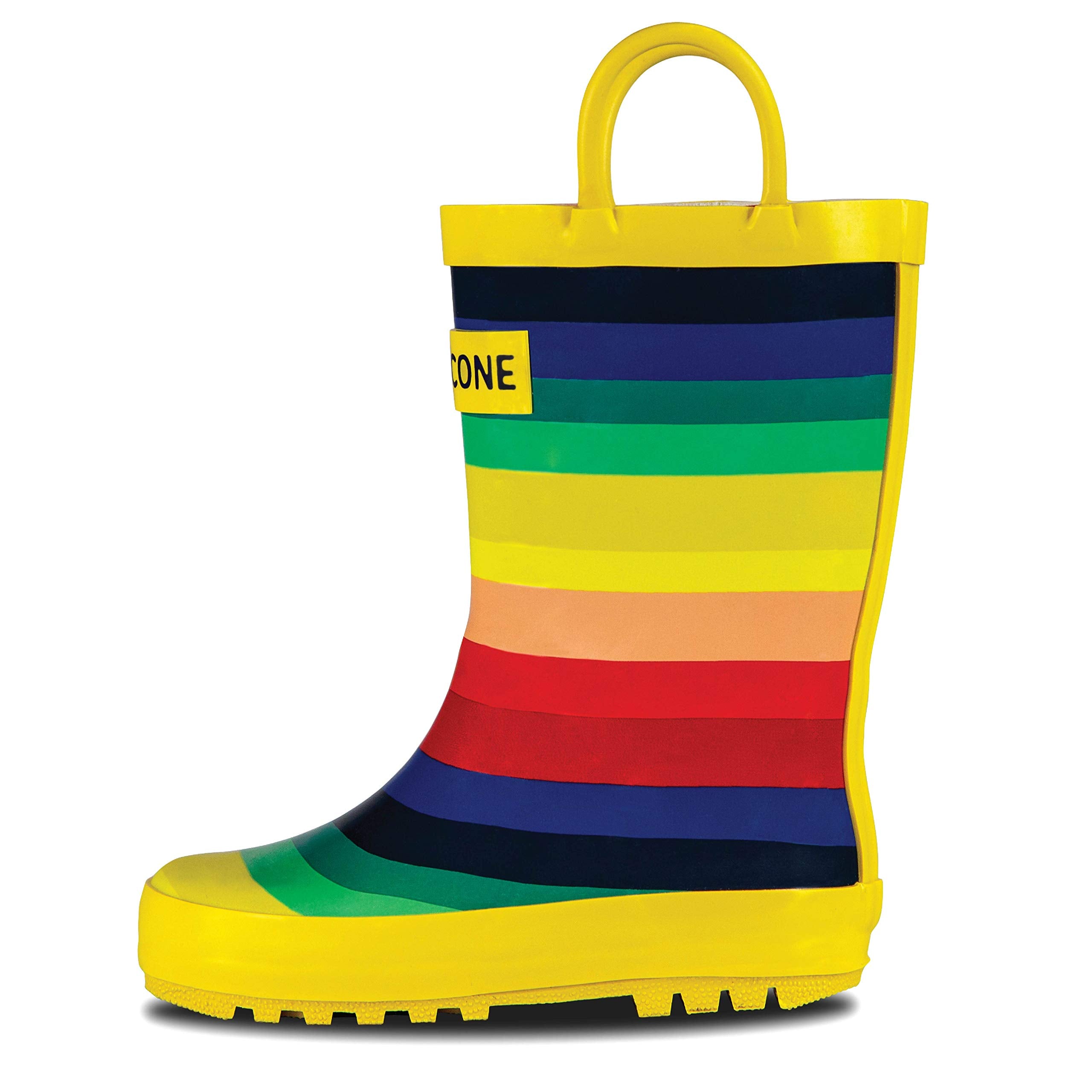 Lone cone Rain Boots with Easy-On Handles in Fun Patterns for Toddlers and Kids, chasing Rainbows, Little Kid 13