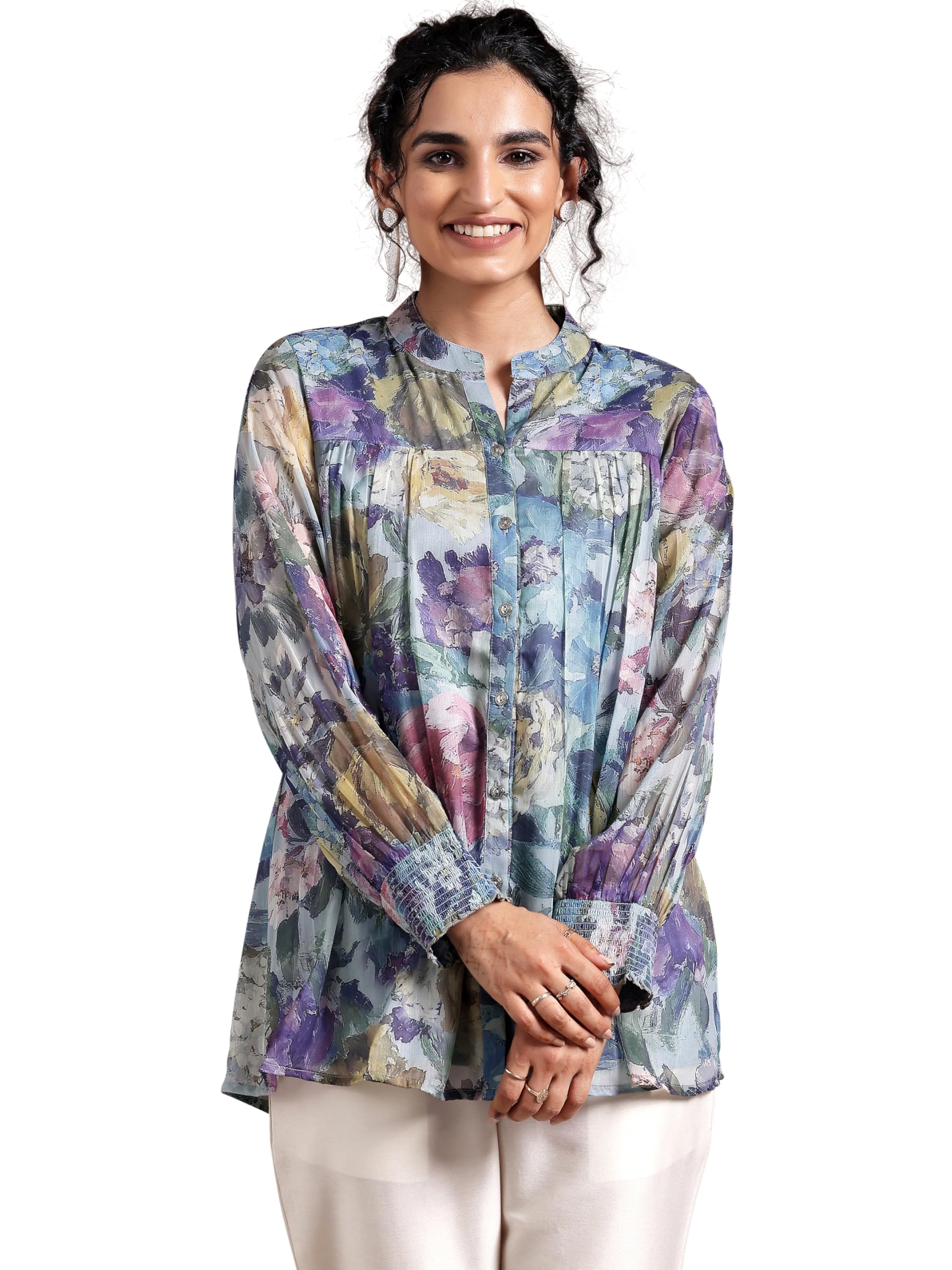 Libas WomenS Poly Chiffon A-Line Kurta (37164_Blue