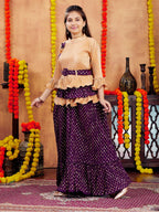 Aarika Girls Ethnic Wear Beige-Purple Colour Foil Print Nylon Lehenga Choli Set With Belt (5-16 Years)