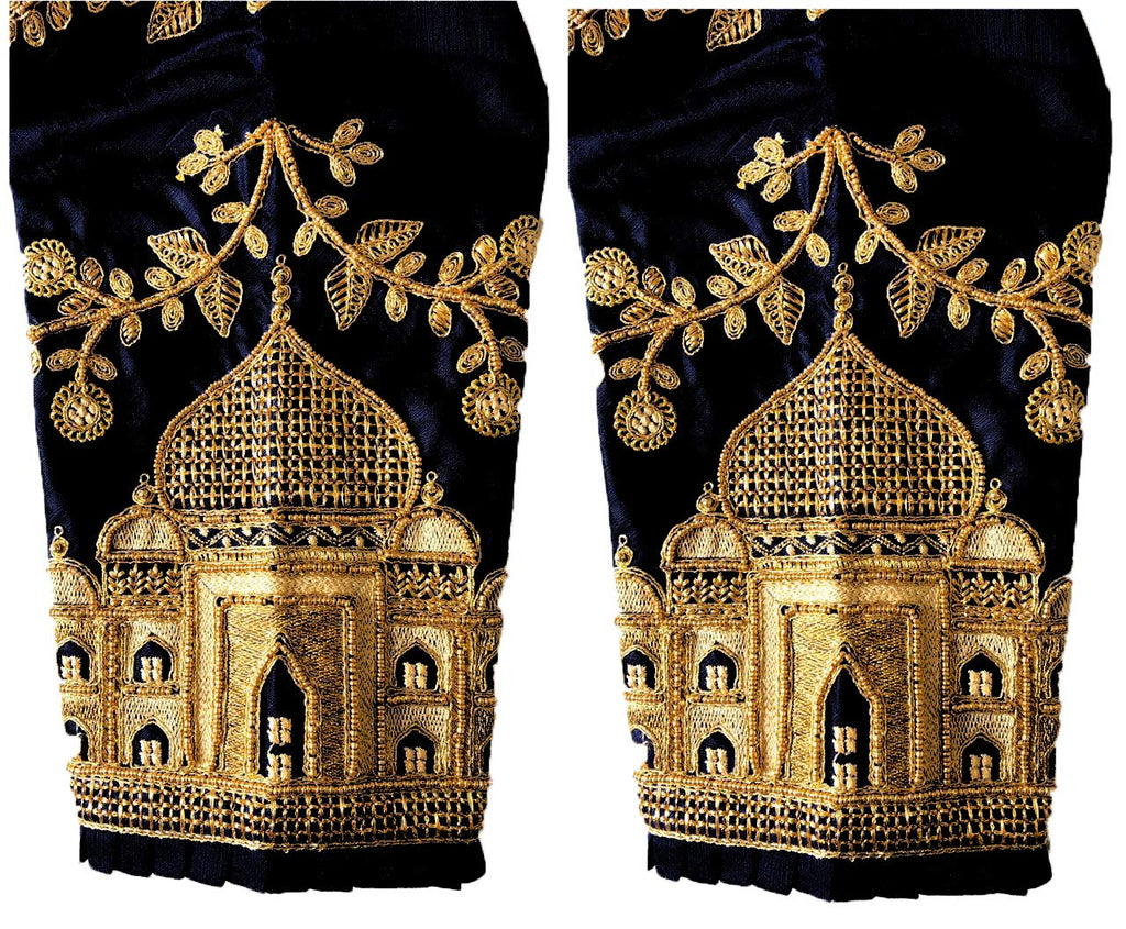 Pujia Mills WomenS Multicolor Heavy Hand Embroidery Taj Mahal Design Work Khatli Work Phantom Silk Readymade Saree Half Sleeve