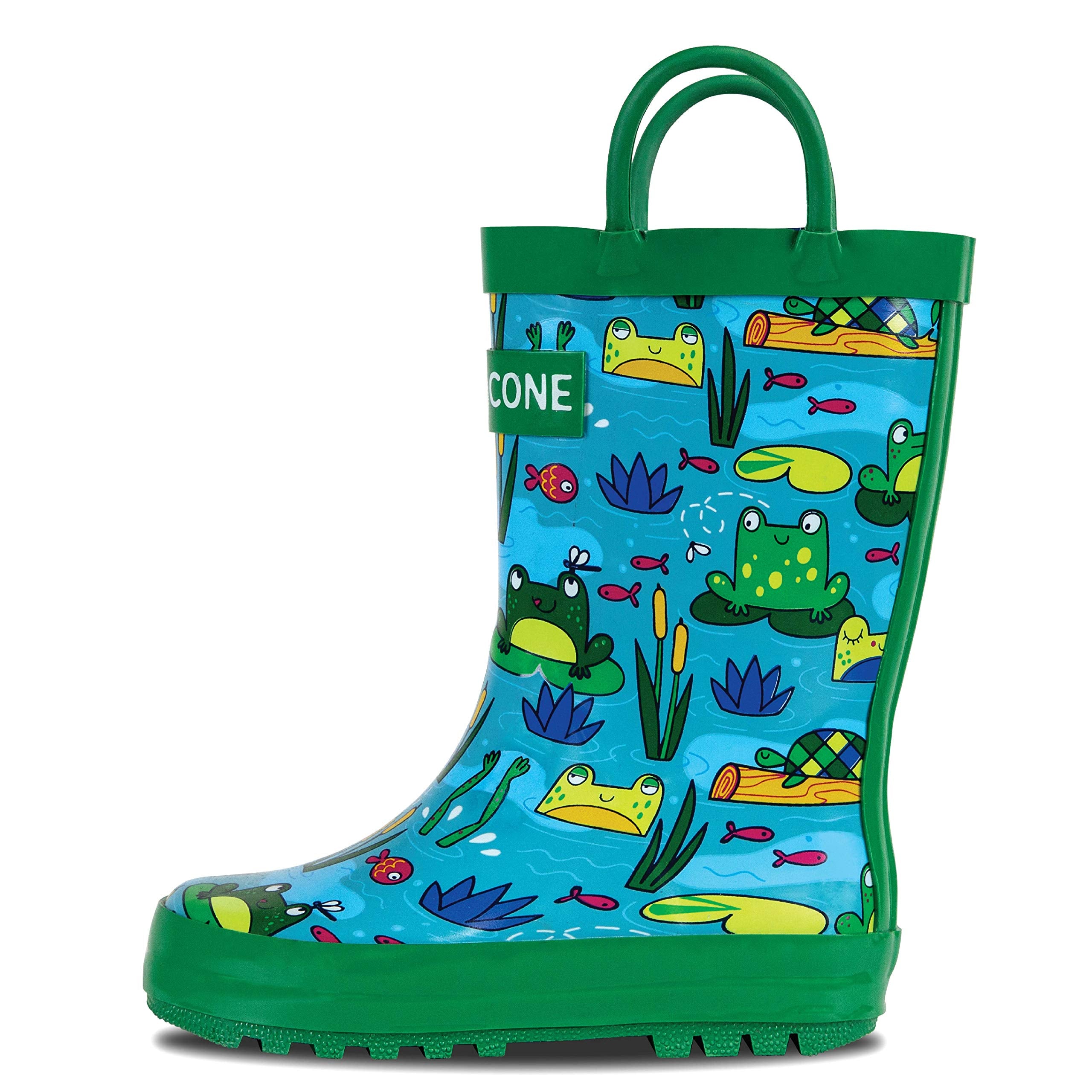 Lone cone Rain Boots with Easy-On Handles in Fun Patterns for Toddlers and Kids, Frog Pond, 7 Toddler