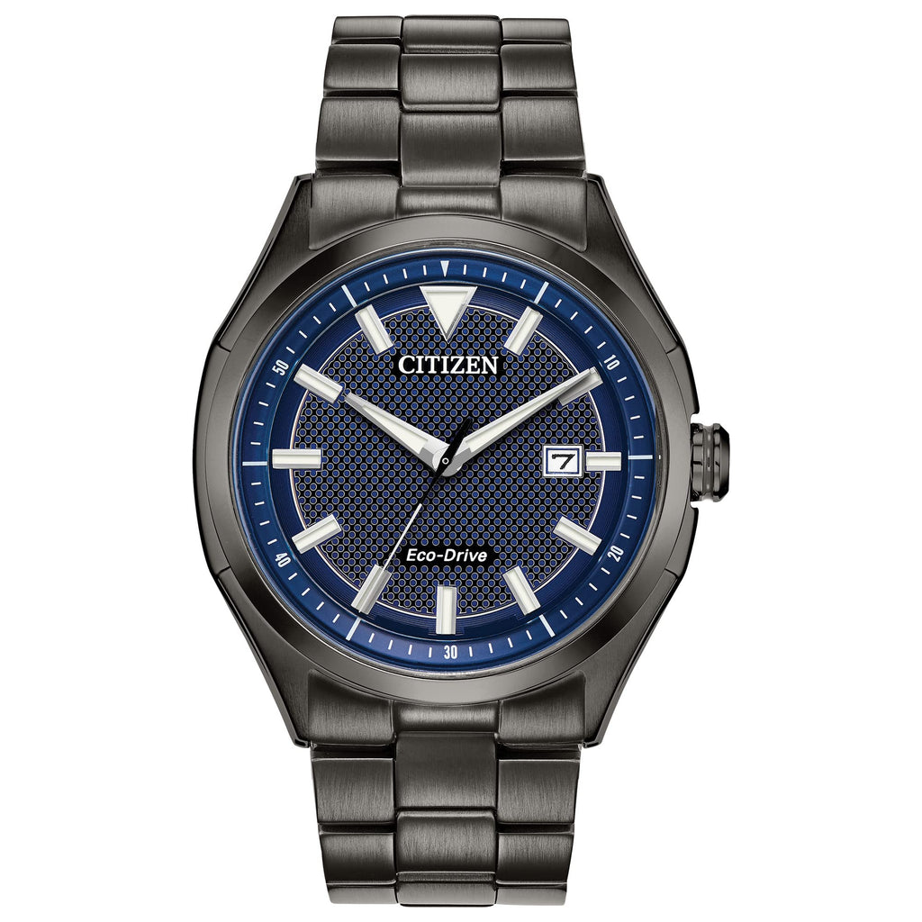 Citizen Men's Eco-Drive Weekender 3-Hand Date Watch in Black IP Stainless Steel, Blue Dial (Model: AW1147-52L)