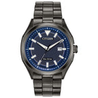 Citizen Men's Eco-Drive Weekender 3-Hand Date Watch in Black IP Stainless Steel, Blue Dial (Model: AW1147-52L)