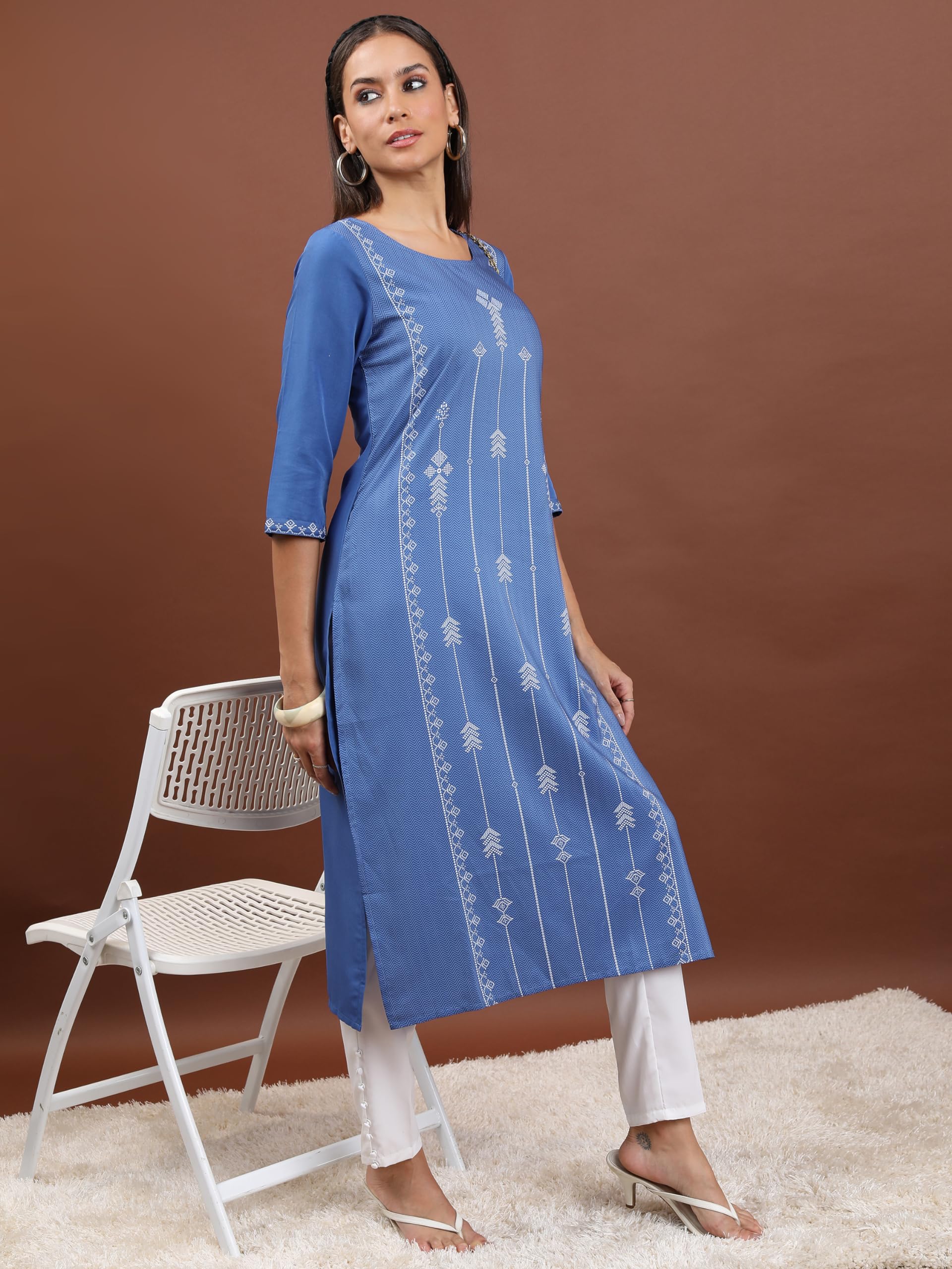 Ketch WomenS Polyester Regular Fit Kurta (Khku000369_Blue/White