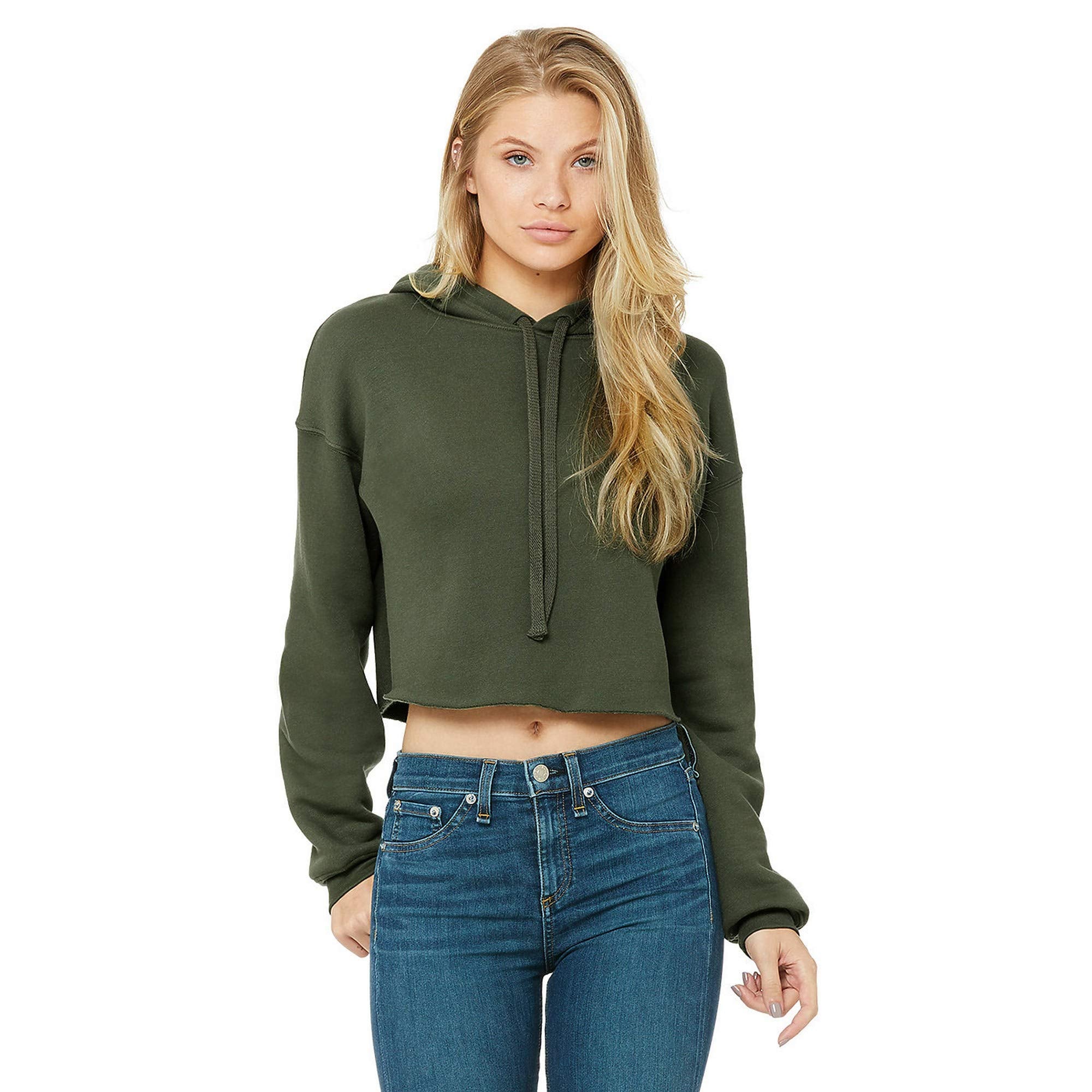Ladies cropped Fleece Hoodie - PEAcH - S(D0102H7WRT6)
