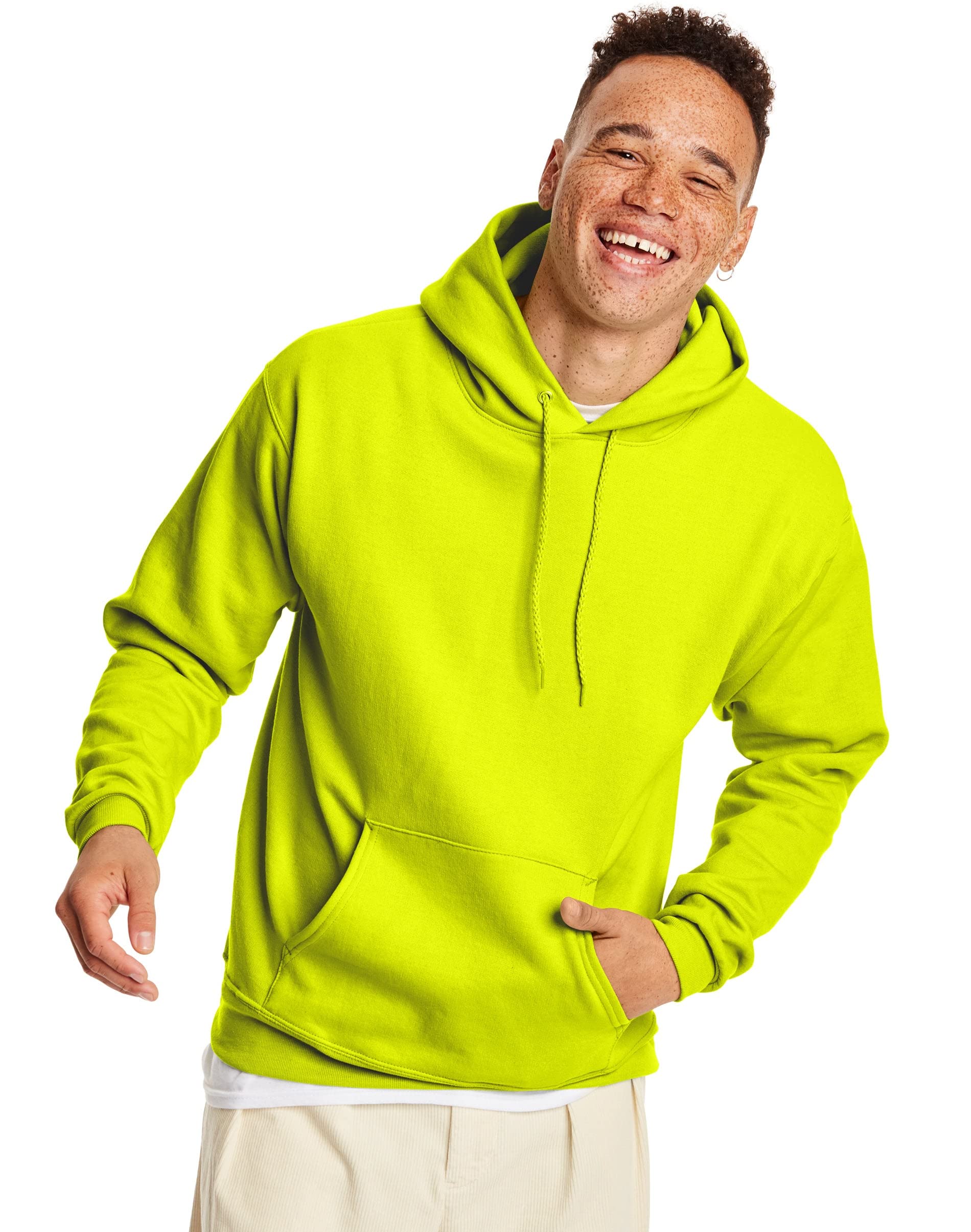 Hanes Men's Pullover EcoSmart Hooded Sweatshirt, safety green, Medium