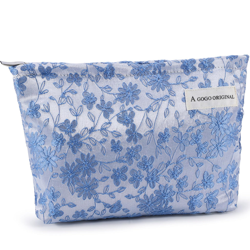 ZLFSRQ Daisy Flower Makeup Bag Travel Floral Cute Cosmetic Bags for Women Large Makeup Pouch Zipper Cosmetic Pouch for Purse Aes