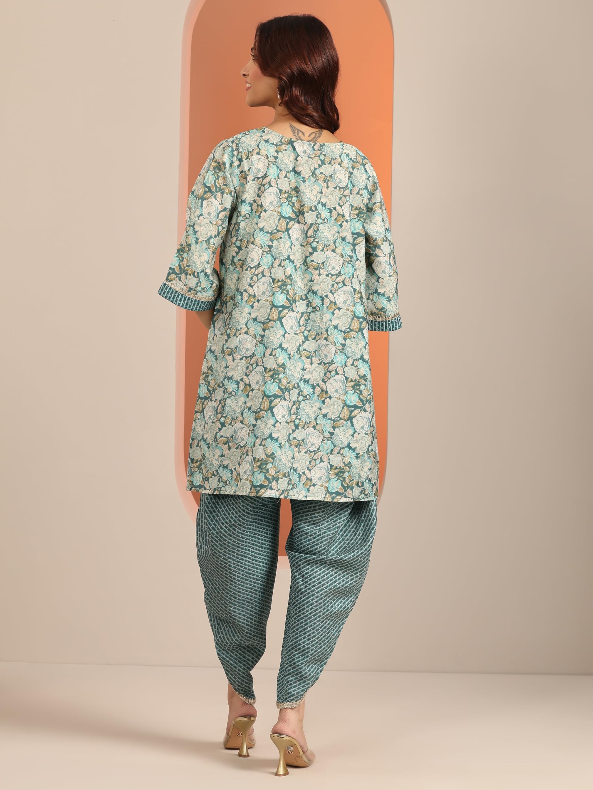 Libas Womens Printed Silk Blend A-Line Kurta With Dhoti Pant